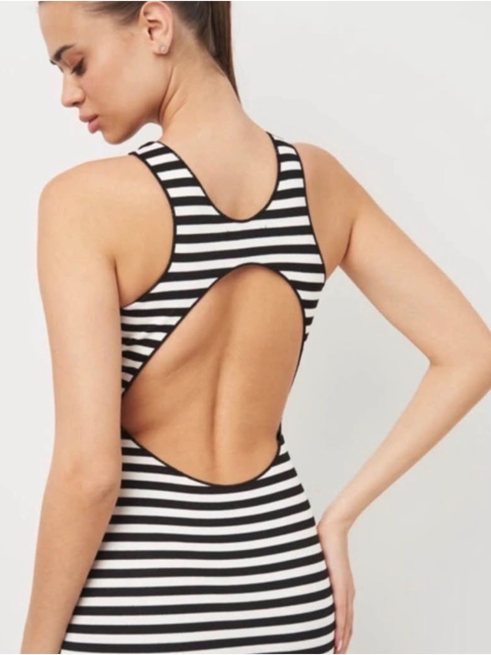 Zara Black and White Striped Maxi Dress with Open Back